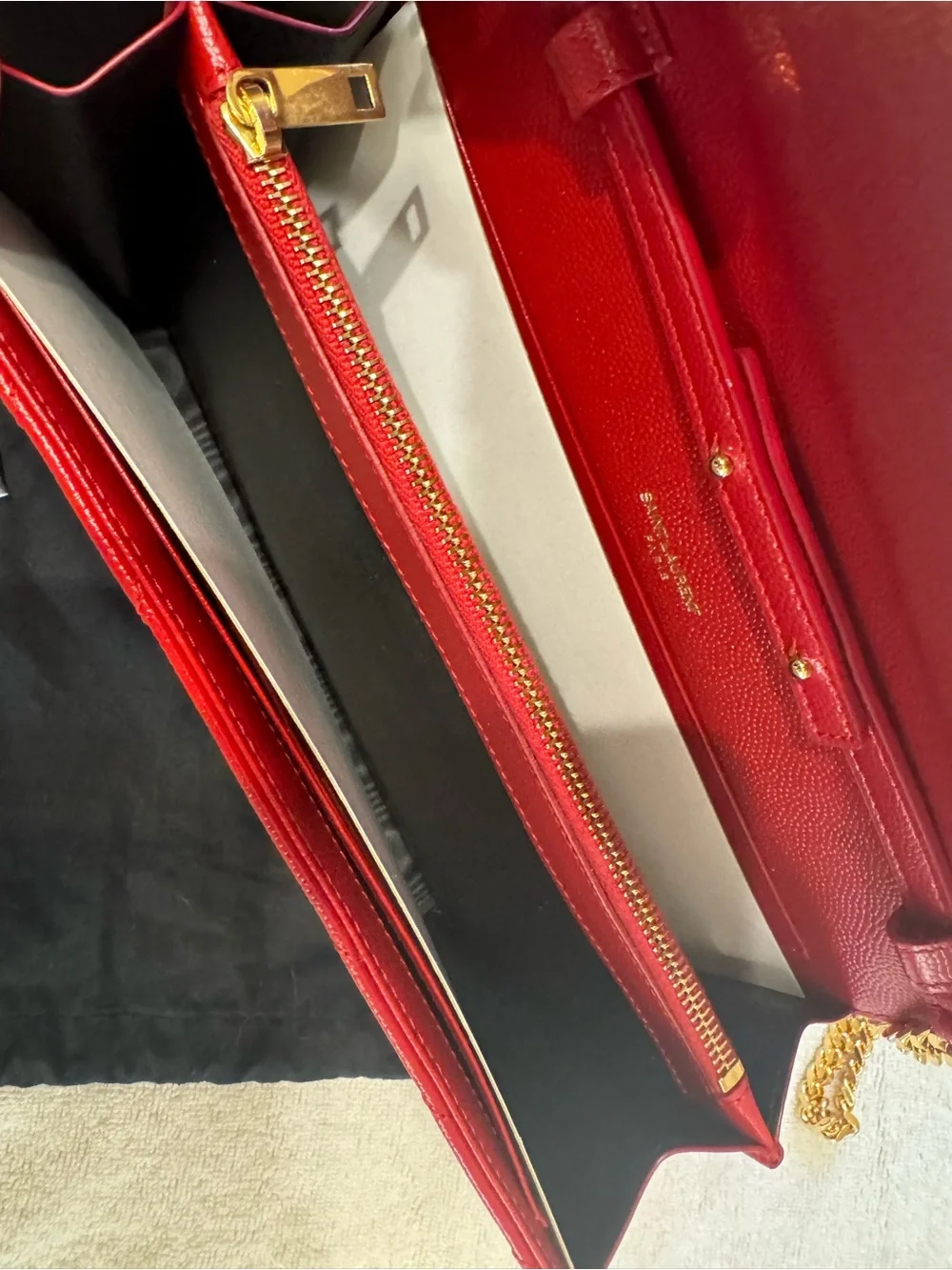 Saint Laurent Red Quilted Leather Envelope Wallet with Gold YSL